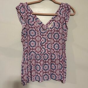 LOFT Pink and Blue Geometric Print Blouse